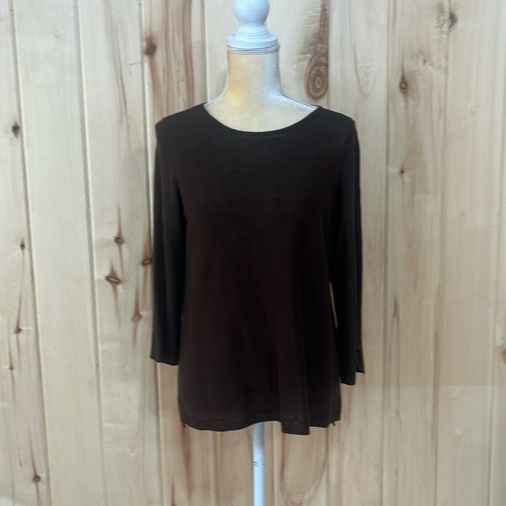J.‎ Jill Brown Linen Blend Long Sleeve Top Size S